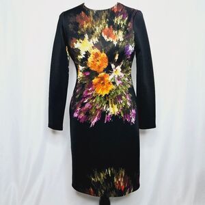 RSVP Black Long Sleeve Floral Print Sheath Dress Size 4